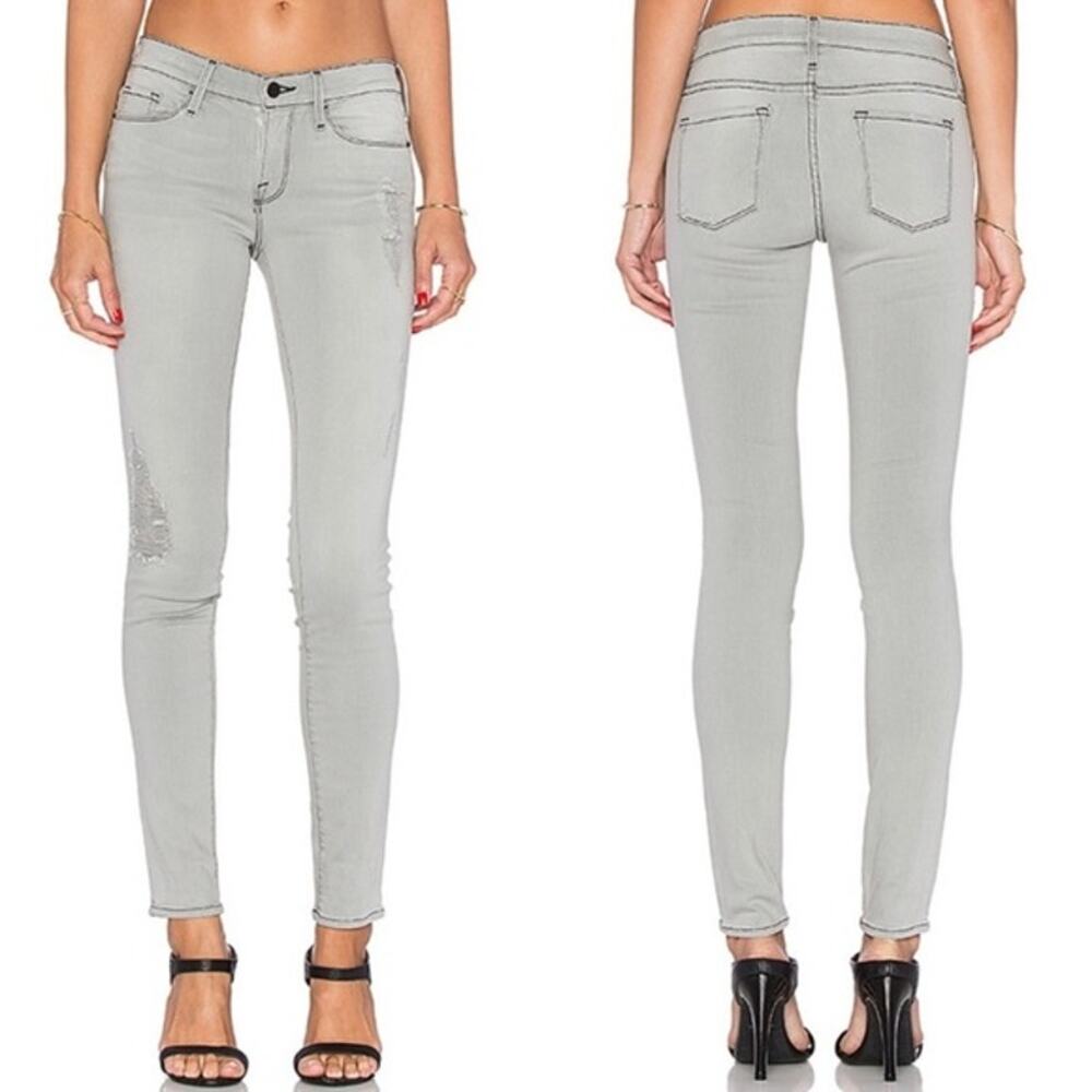 Frame Womens Le Skinny De Jeanne Denim Jeans Size 27 Rip Grey Modal Lycra LSS769